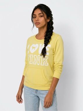 Victoria's Secret PINK Y2K Yellow Logo Pullover Sweatshirt